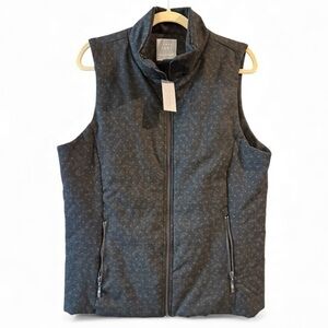 NWT Lemon Tart Women’s Dark Gray / Black Floral Puffer Pocket Vest Size XL